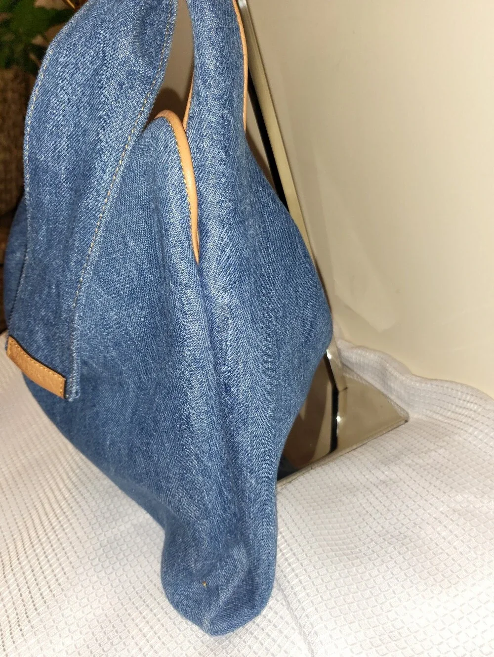 JW Abderson Denim Hobo Bag with Gold Chain Accent